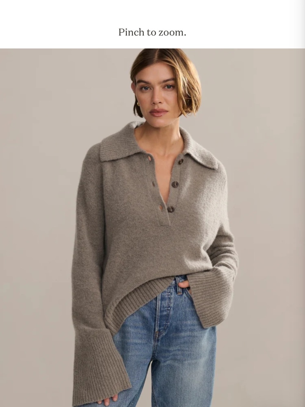 Jenni Kayne Cashmere Stevie Polo Sweater Pewter